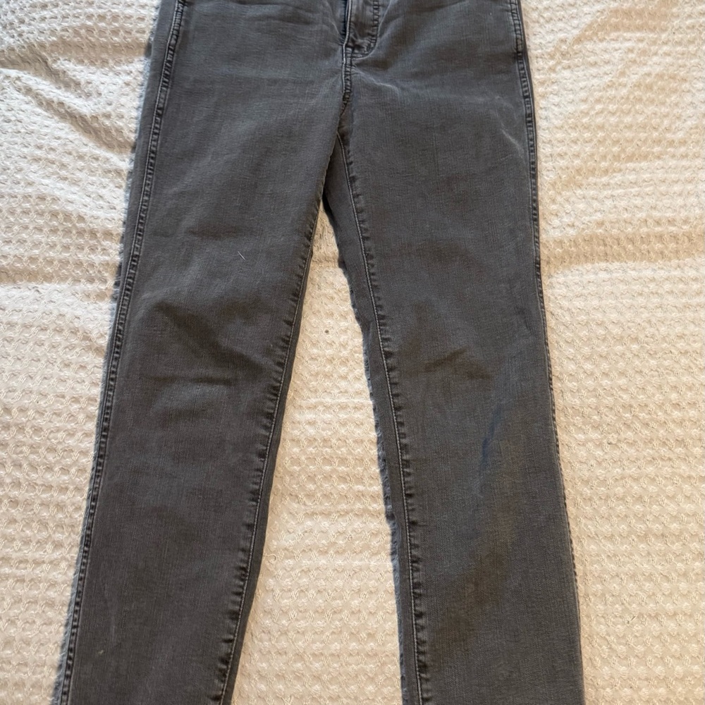 Madewell stovepipe gray jeans with ankle fringe